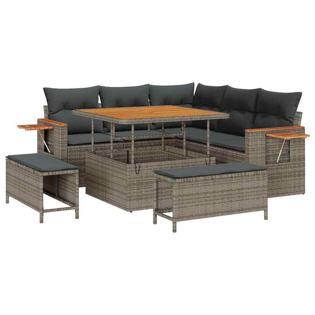 Havesofa Sæt med pude 9 pcs Grå polyrattan