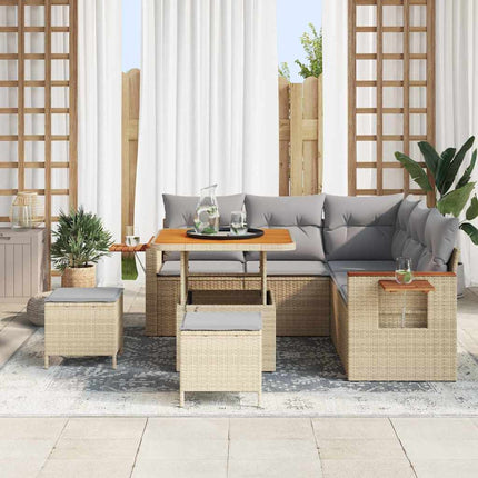 Havesofa Sæt 9 stk. 8-Antal sæder Beige og lys grå polyrattan