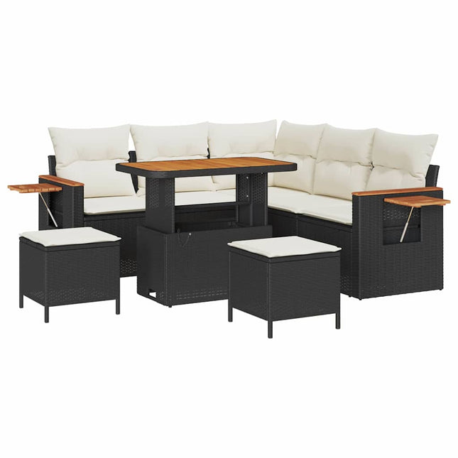 Havesofa Sæt med pude 9 pcs Sort og Cream polyrattan