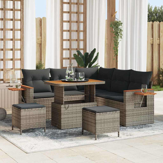 Havesofa Sæt med pude 9 pcs Grå polyrattan