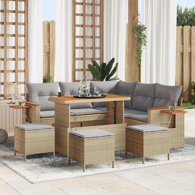 Havesofa Sæt med pude 10 pcs Beige og lys grå polyrattan