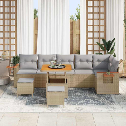 Havesofa Sæt 11 stk. 9-Antal sæder Beige og lys grå polyrattan