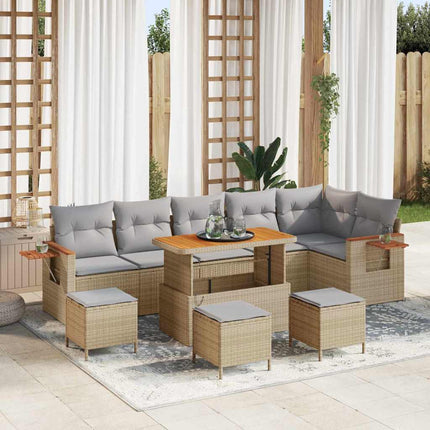 Havesofa Sæt 12 stk. 8-Antal sæder Beige og lys grå polyrattan