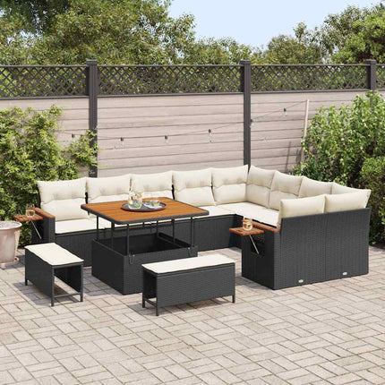 Havesofa Sæt med pude 13 pcs Sort og Cream polyrattan