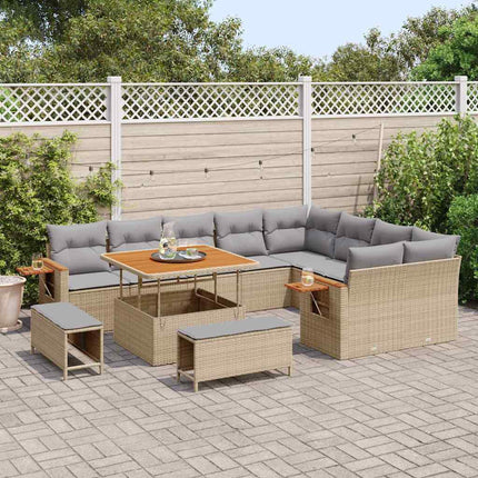 Havesofa Sæt 13 stk. 11-Antal sæder Beige og lys grå polyrattan