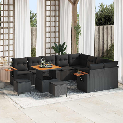 Havesofa Sæt med pude 13 pcs Sort polyrattan