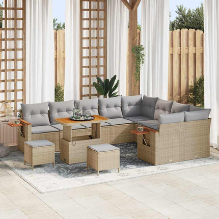 Havesofa Sæt 13 stk. 9-Antal sæder Beige og lys grå polyrattan