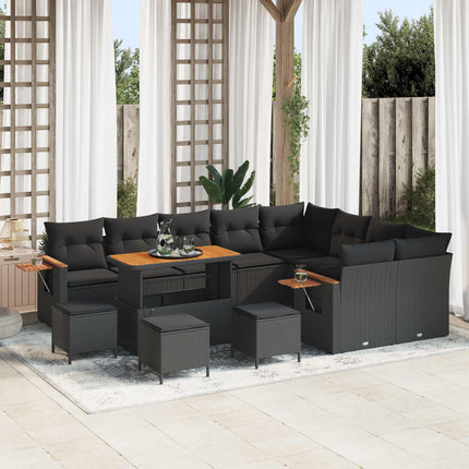Havesofa Sæt med pude 14 pcs Sort polyrattan