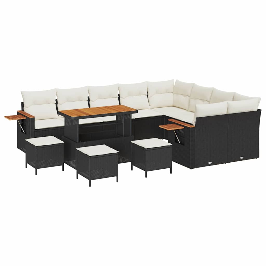 Havesofa Sæt med pude 14 pcs Sort og Cream polyrattan