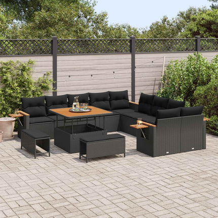 Havesofa Sæt med pude 17 pcs Sort polyrattan