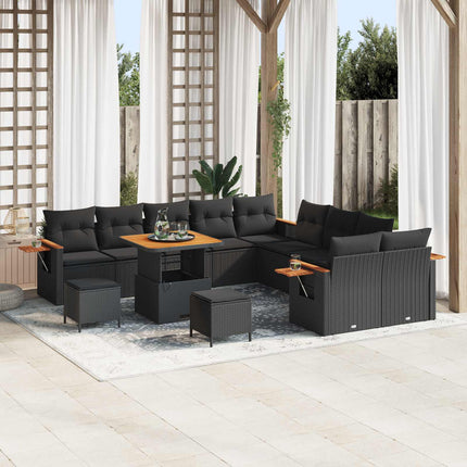 Havesofa Sæt med pude 17 pcs Sort polyrattan