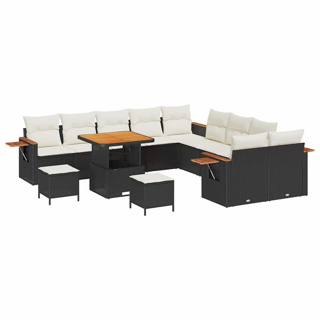 Havesofa Sæt med pude 17 pcs Sort og Cream polyrattan