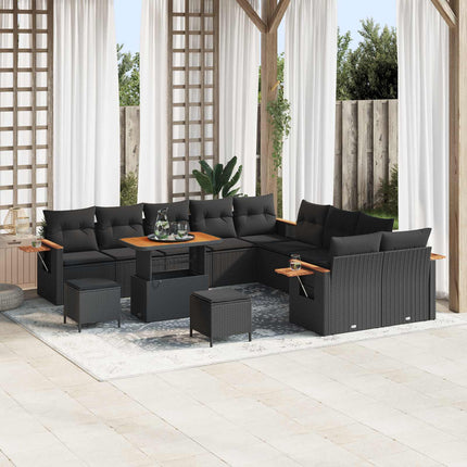 Havesofa Sæt med pude 17 pcs Sort polyrattan