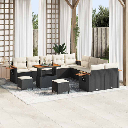 Havesofa Sæt med pude 17 pcs Sort og Cream polyrattan