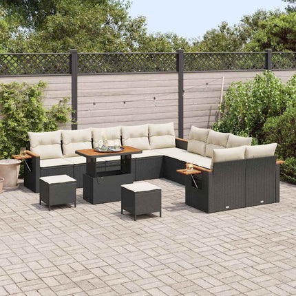 Havesofa Sæt med pude 17 pcs Sort og Cream polyrattan