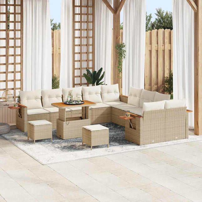 Havesofa Sæt 17 stk. 10-Antal sæder Beige og creme polyrattan