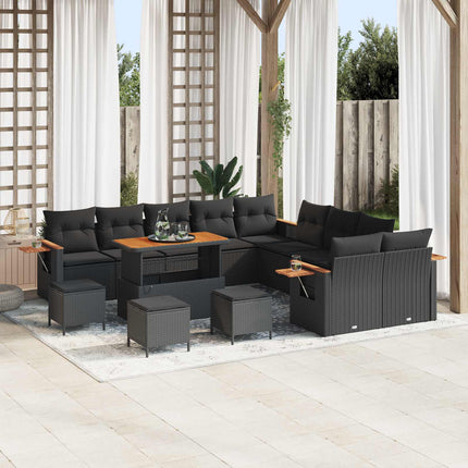 Havesofa Sæt med pude 18 pcs Sort polyrattan