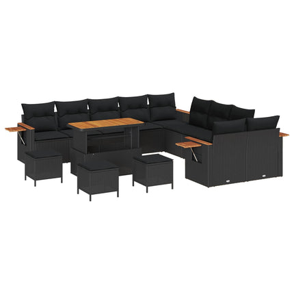 Havesofa Sæt med pude 18 pcs Sort polyrattan