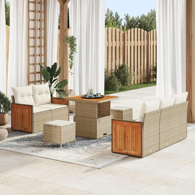 Havesofa Sæt 10 stk. 7-Antal sæder Beige og creme polyrattan