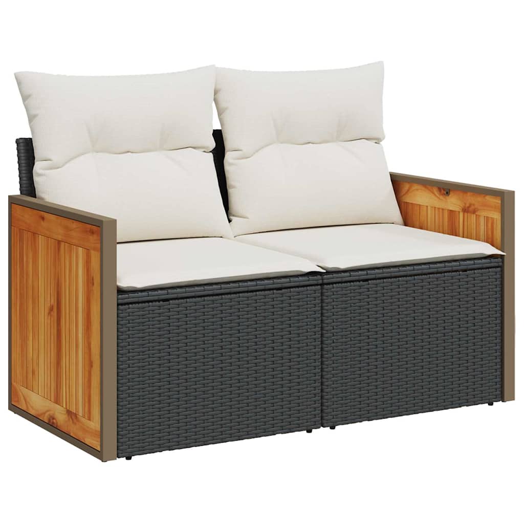 Havesofa Sæt med pude 10 pcs Sort og Cream polyrattan