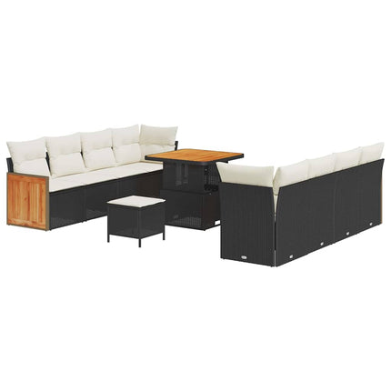 Havesofa Sæt med pude 12 pcs Sort og Cream polyrattan