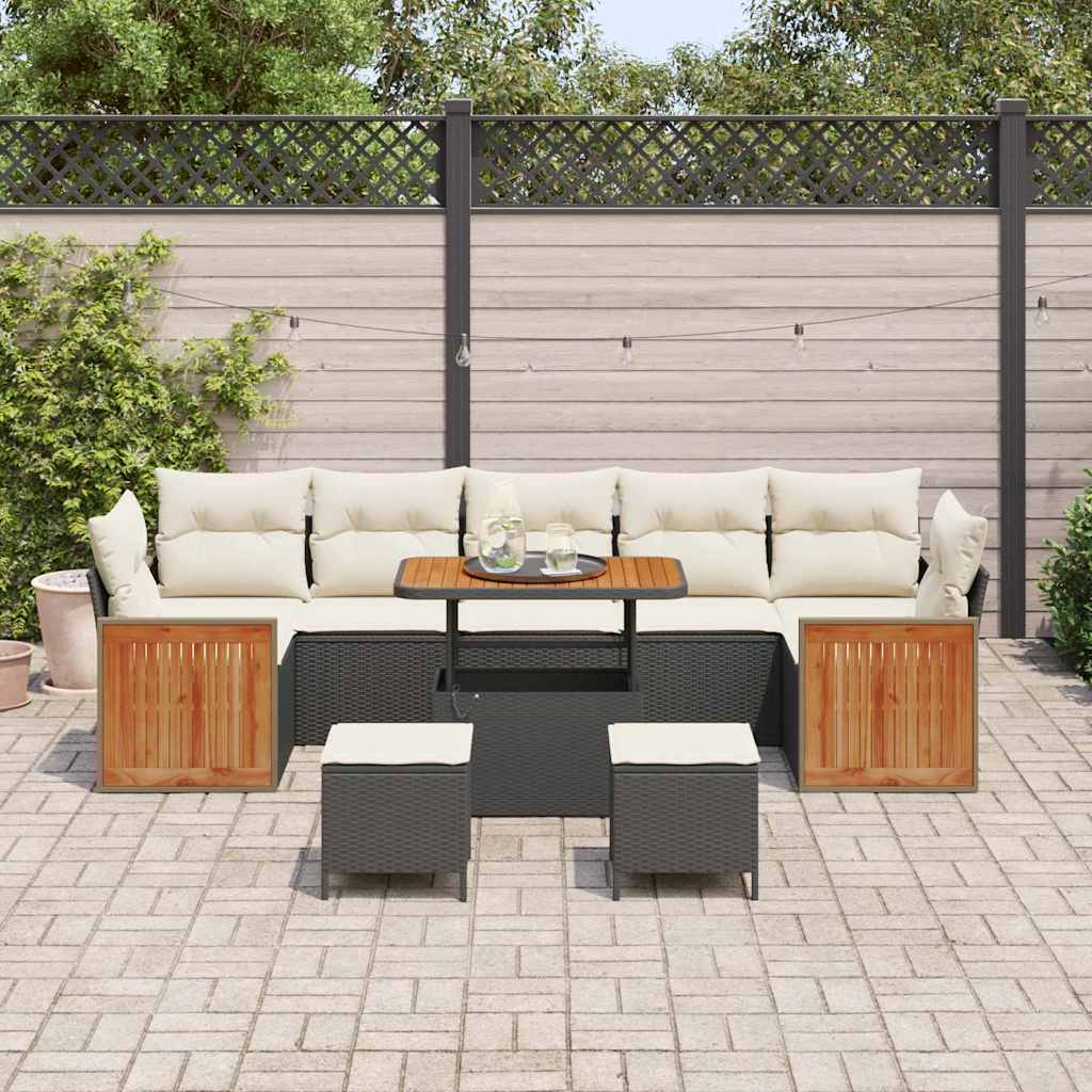 Havesofa Sæt med pude 13 pcs Sort og Cream polyrattan