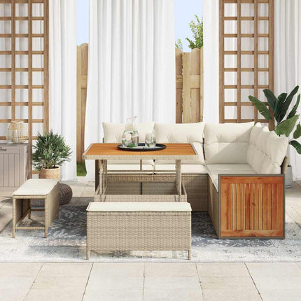 Havesofa Sæt 9 stk. 8-Antal sæder Beige og creme polyrattan