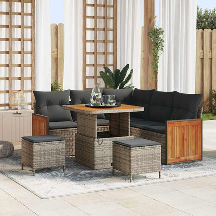 Havesofa Sæt med pude 9 pcs Grå polyrattan