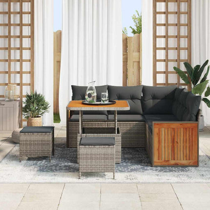 Havesofa Sæt med pude 9 pcs Grå polyrattan