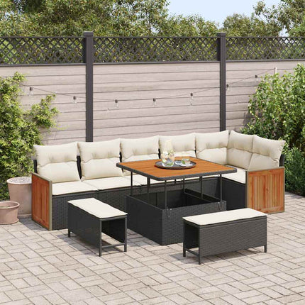 Havesofa Sæt med pude 11 pcs Sort og Cream polyrattan