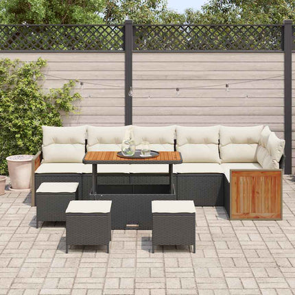 Havesofa Sæt med pude 12 pcs Sort og Cream polyrattan