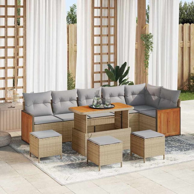Havesofa Sæt med pude 12 pcs Beige og lys grå polyrattan