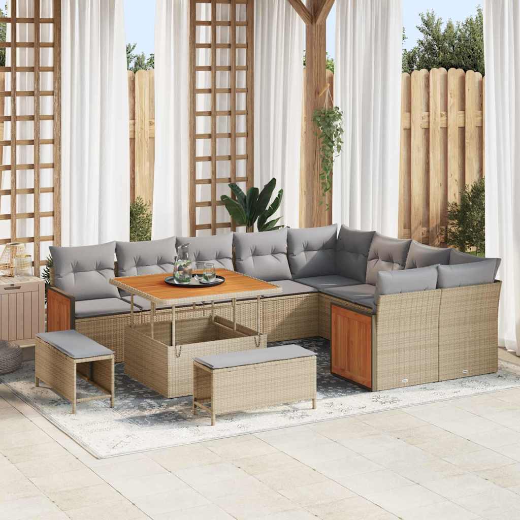 Havesofa Sæt med pude 13 pcs Beige og lys grå polyrattan