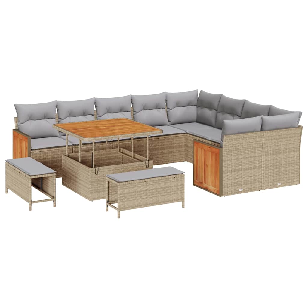 Havesofa Sæt med pude 13 pcs Beige og lys grå polyrattan
