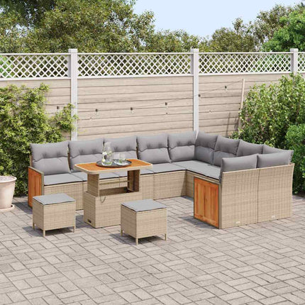 Havesofa Sæt 13 stk. 9-Antal sæder Beige og lys grå polyrattan