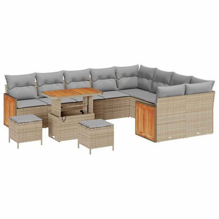 Havesofa Sæt 13 stk. 9-Antal sæder Beige og lys grå polyrattan