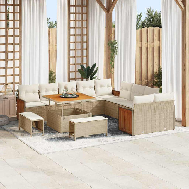 Havesofa Sæt 17 stk. 12-Antal sæder Beige og creme polyrattan