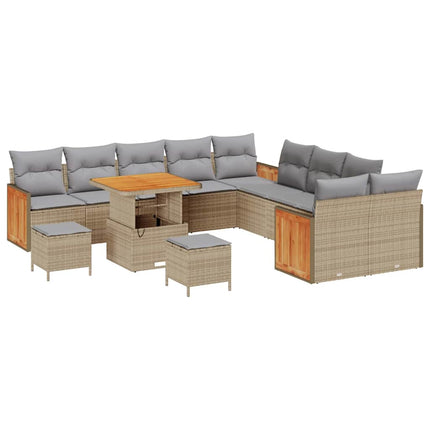 Havesofa Sæt 17 stk. 10-Antal sæder Beige og lys grå polyrattan