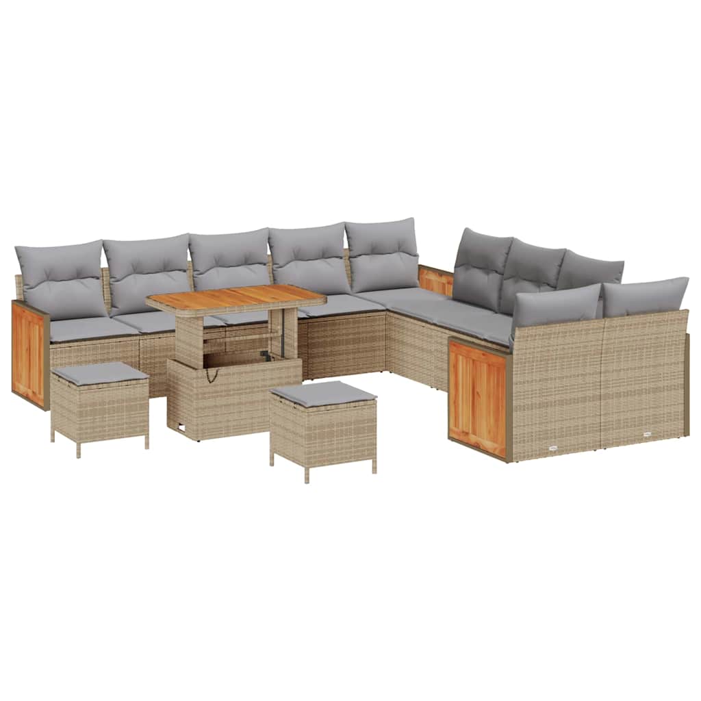 Havesofa Sæt med pude 17 pcs Beige og lys grå polyrattan