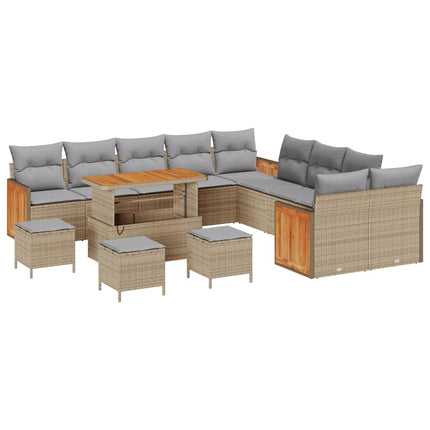 Havesofa Sæt 18 stk. 11-Antal sæder Beige og lys grå polyrattan
