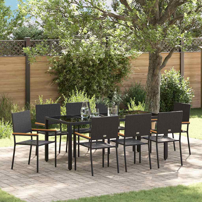 Have Spisebordssæt 9 stk. Sort polyrattan