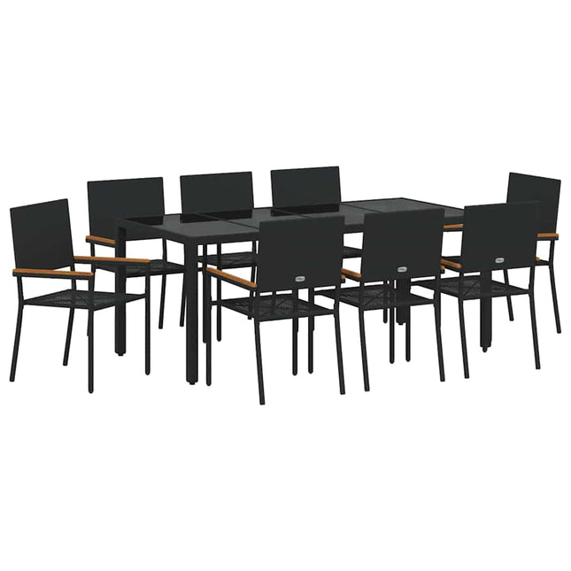Have Spisebordssæt 9 stk. Sort polyrattan