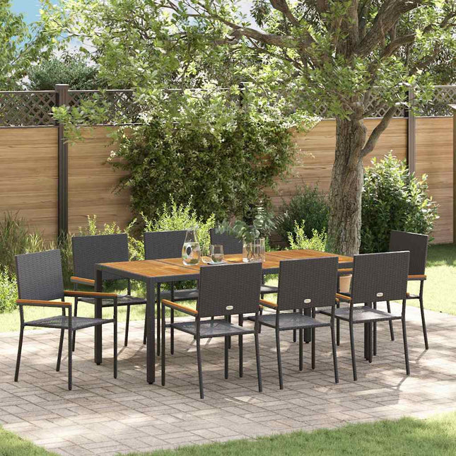 Have Spisebordssæt 9 stk. Sort polyrattan