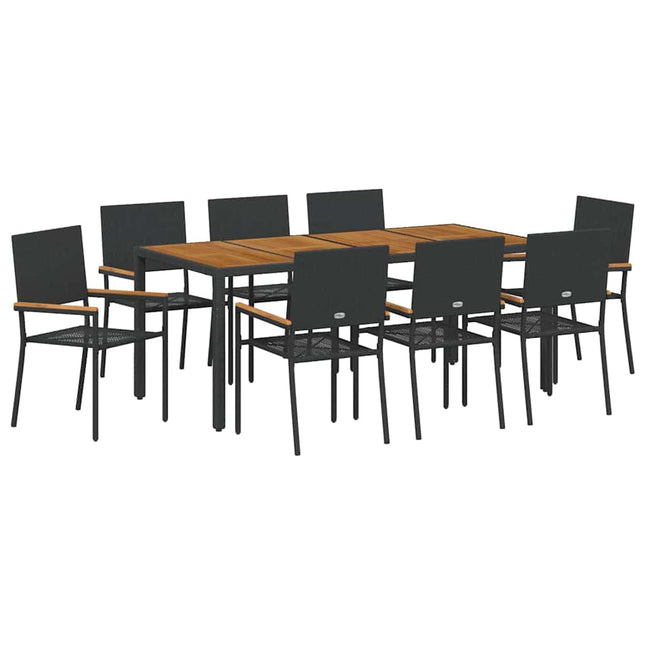 Have Spisebordssæt 9 stk. Sort polyrattan