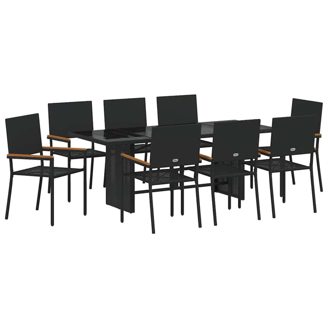 Have Spisebordssæt 9 stk. Sort polyrattan