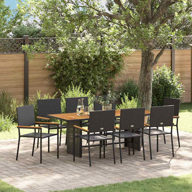 Have Spisebordssæt 9 stk. Sort polyrattan