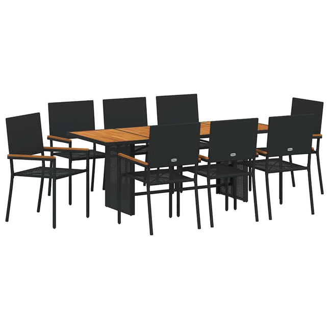 Have Spisebordssæt 9 stk. Sort polyrattan