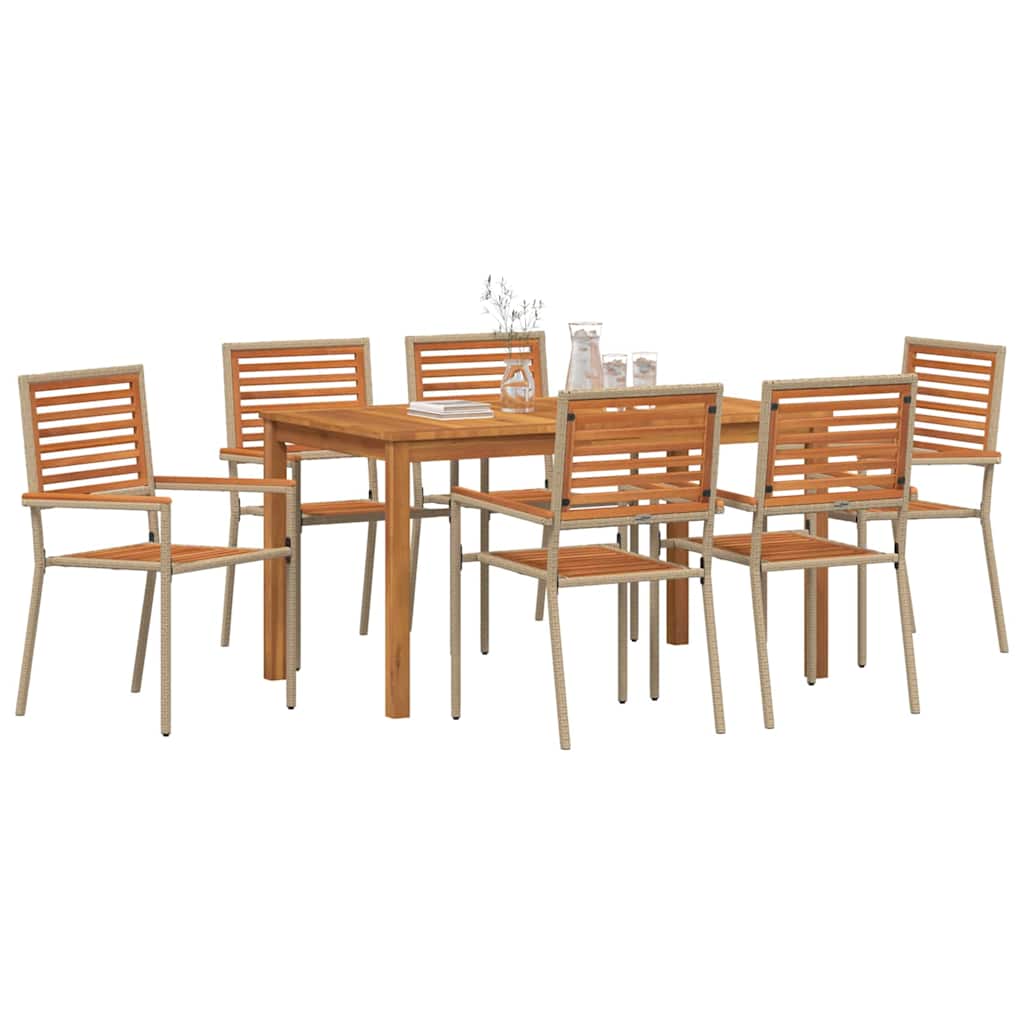 Have Spisebordssæt 7 pcs Beige Massivt Akacietræ