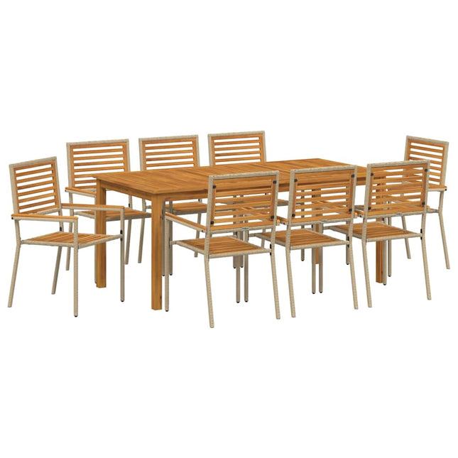 Have Spisebordssæt 9 stk. Beige Massivt Akacietræ