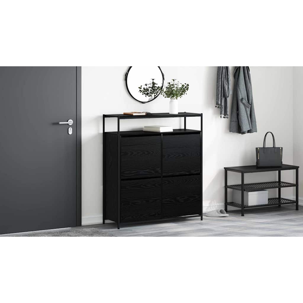 Sko skab med hylde Sort eg 100 x 34 x 112 cm Konstrueret træ